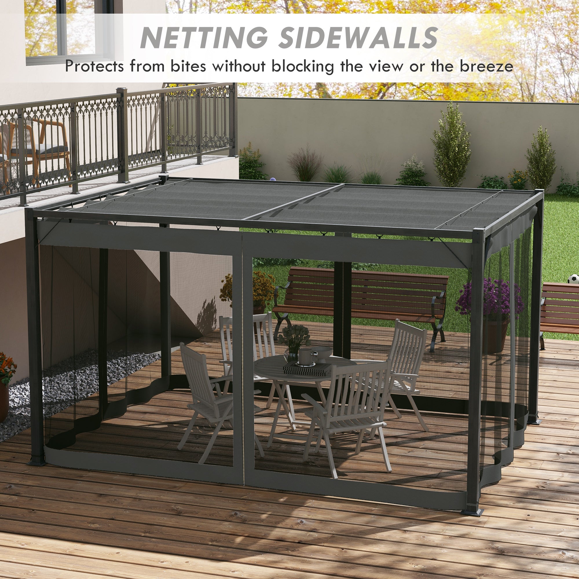 Outsunny 3 x 4m Aluminium Frame Pergola, with Retractable Roof - Dark Grey - anydaydirect