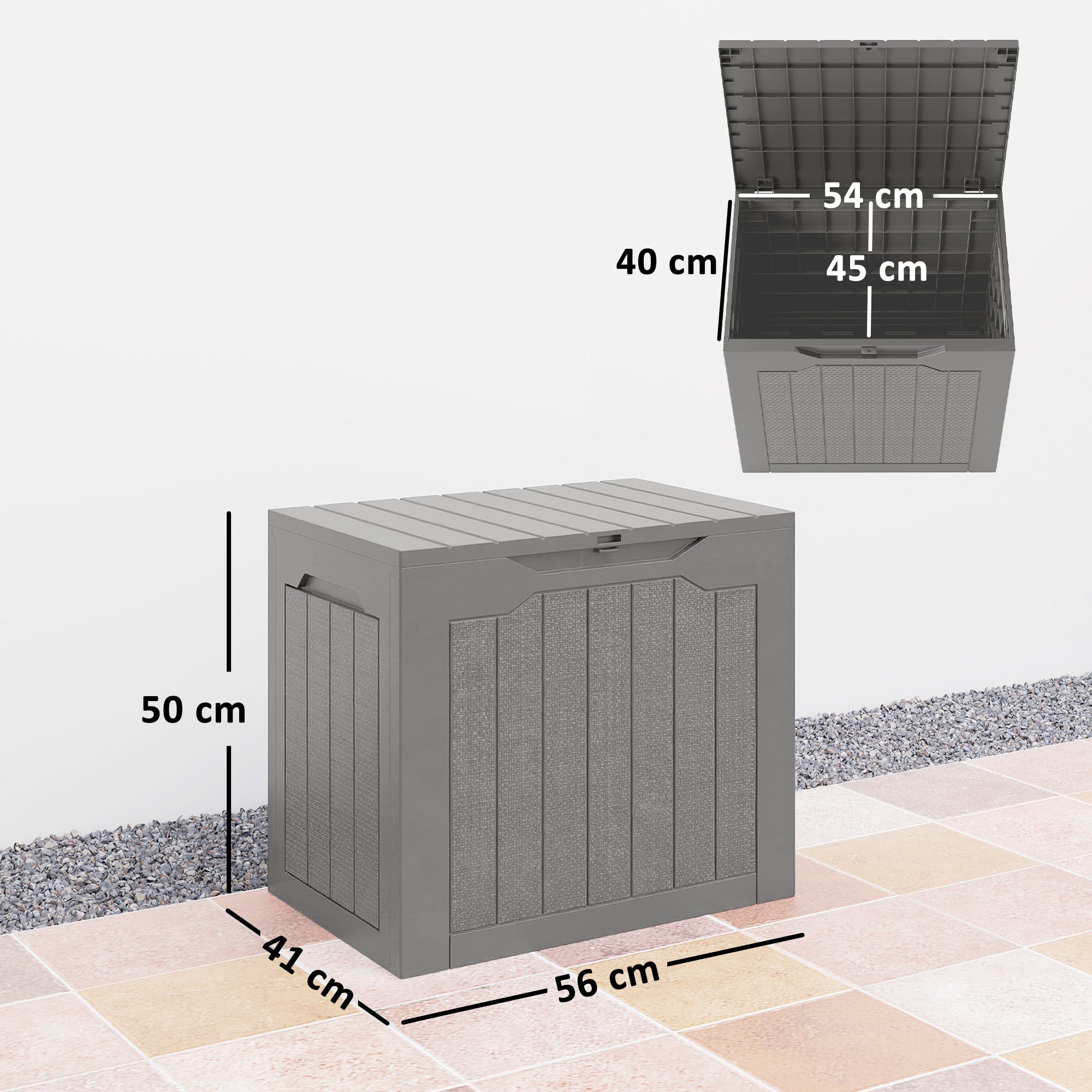 Outsunny 93L Plastic Garden Storage Box, Outdoor Storage Box with Handles, Waterproof Outdoor Storage Container, Khaki - anydaydirect