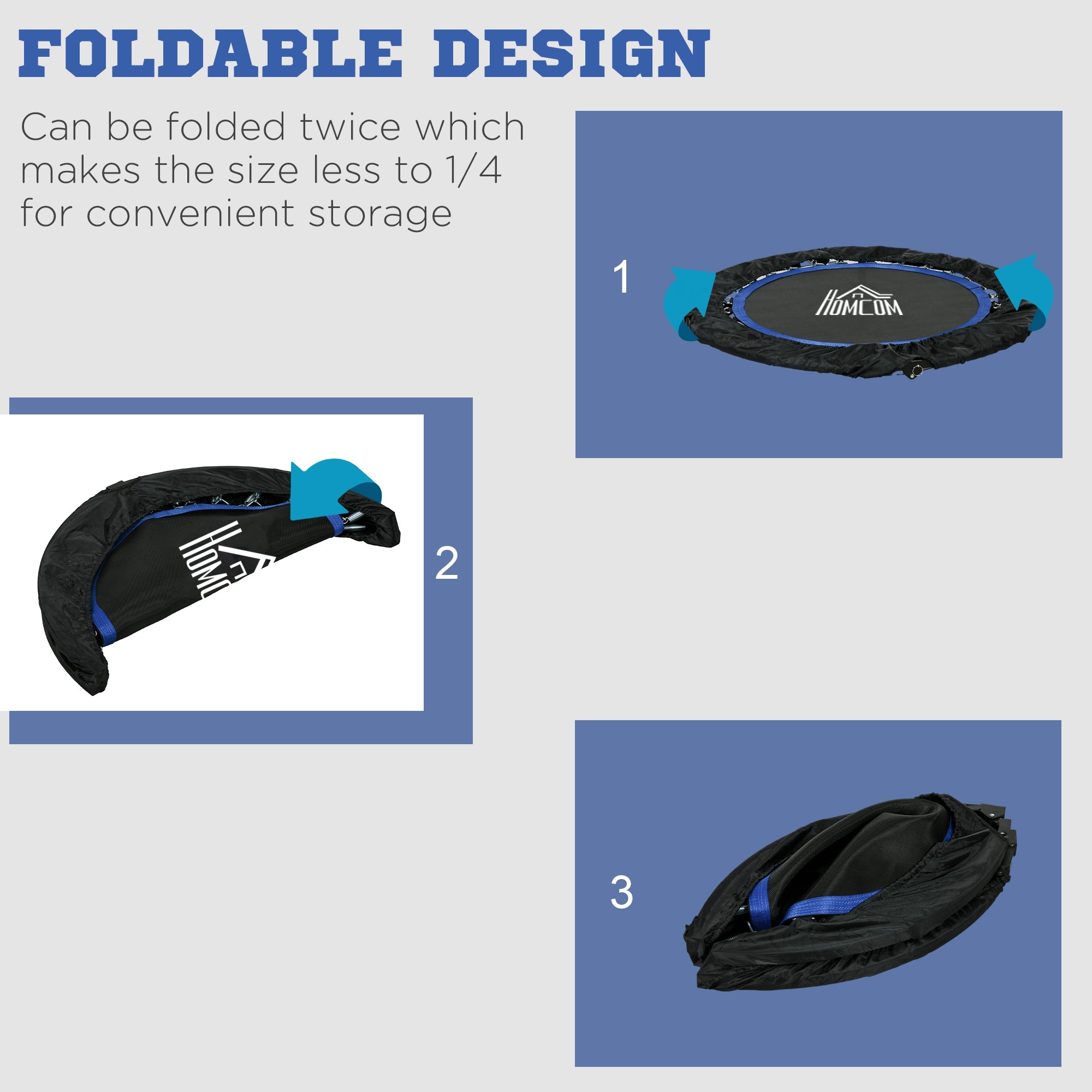 HOMCOM 40" Foldable Mini Fitness Trampoline, with Adjustable Foam Handle, Blue - anydaydirect
