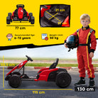 AIYAPLAY 24V Electric Go Kart, Drift Kart with Adjustable Seat, Slow Start, 5-Point Harness, Music, Horn, for 6-12 Years, Red - anydaydirect