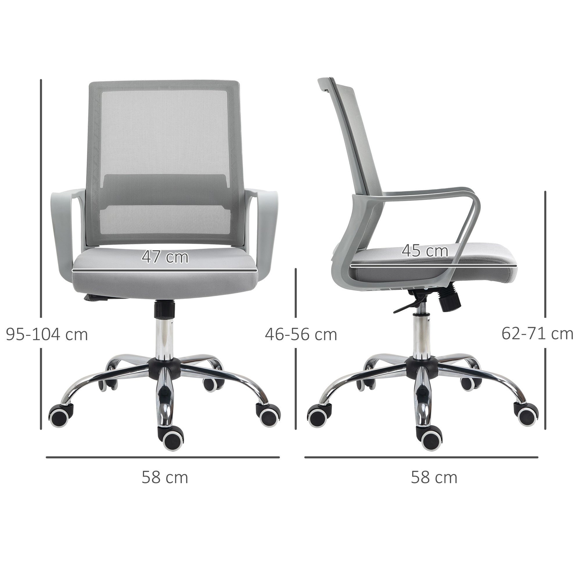 Vinsetto Ergonomic Desk Chair Mesh Office Chair with Adjustable Height Armrest and 360° Swivel Castor Wheels Grey - anydaydirect