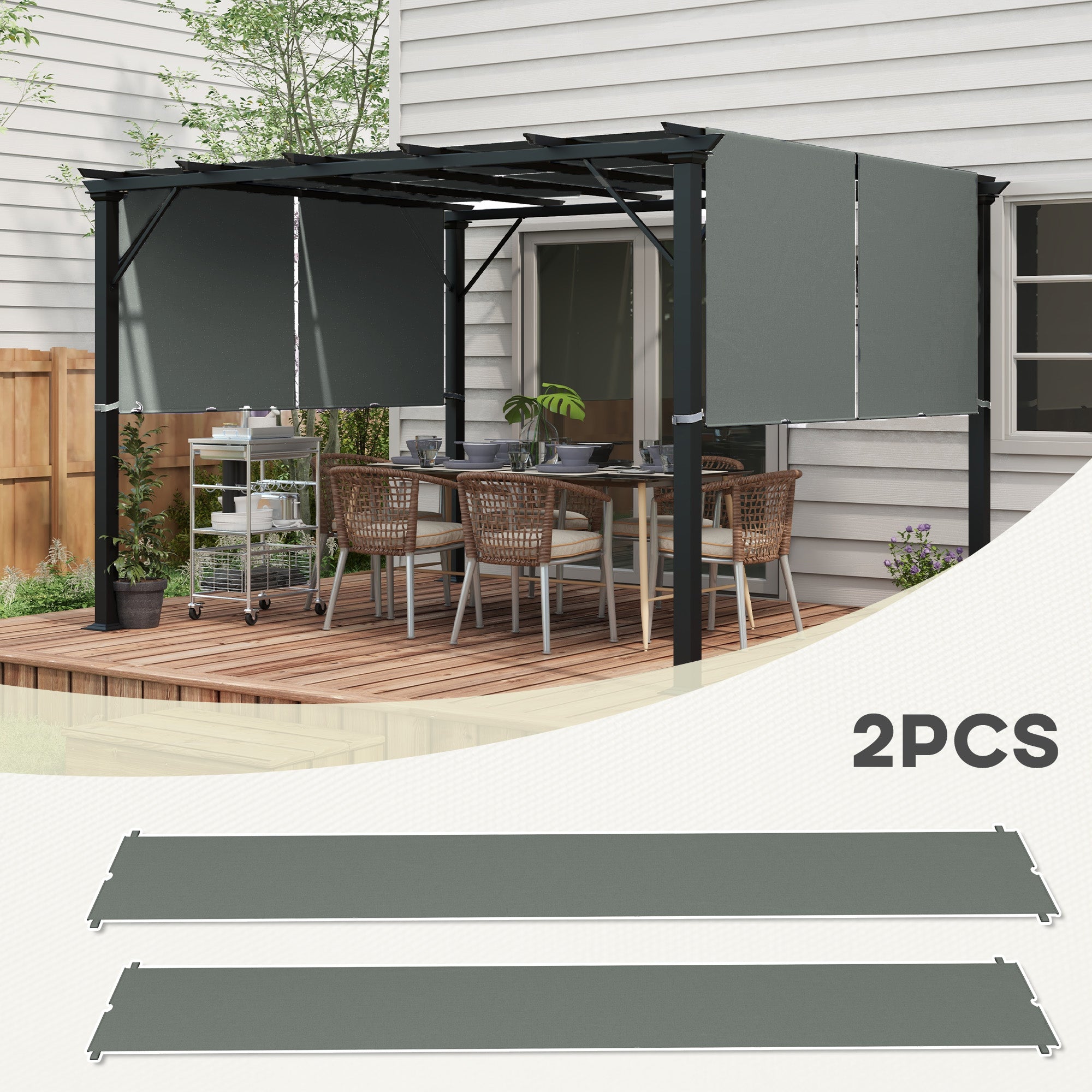 Outsunny 2 Pcs UV Protection Pergola Replacement Canopy, Pergola Shade Cover, Easy to Install, for 3 x 3(m) Pergola, Dark Grey - anydaydirect
