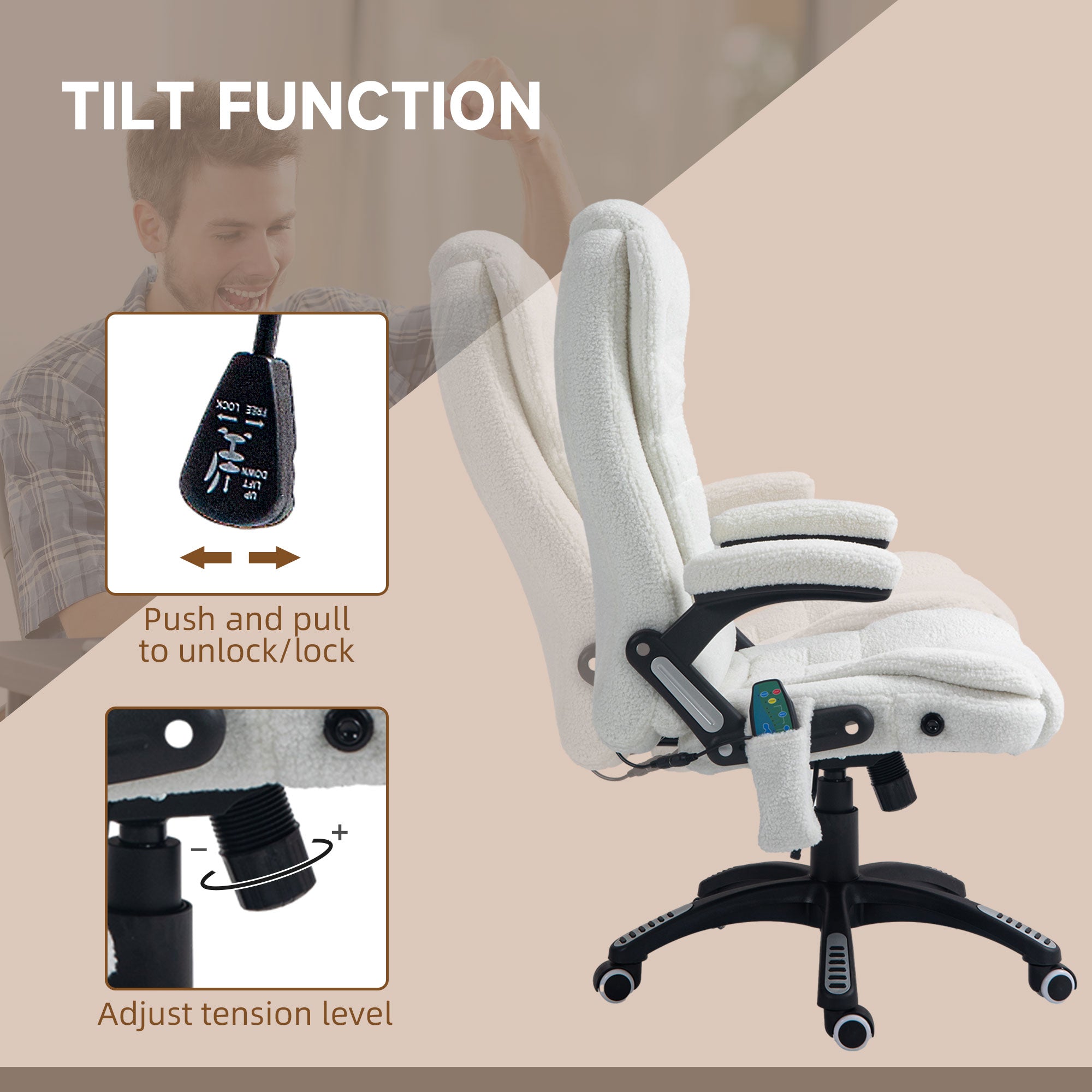 Vinsetto Boucle Six-Point Massage Office Chair - White - anydaydirect