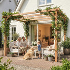 Outsunny 3 x 3 m Wooden Pergola Kit, Garden Pergola Gazebo Grape Trellis with Triangle Supports, 5 Beams, Maple Wood-effect - anydaydirect