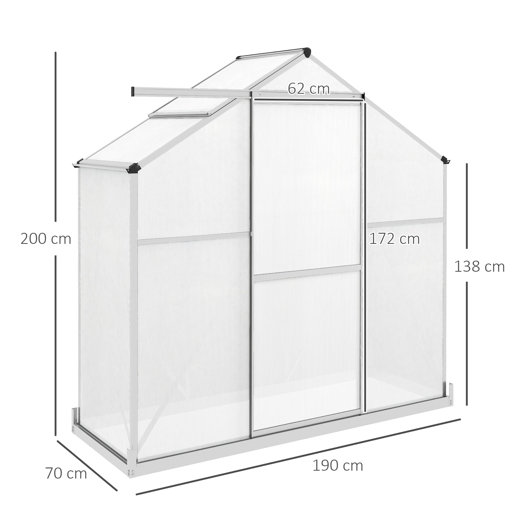 Outsunny 6 x 2.5ft Polycarbonate Greenhouse Walk-In Green House with Rain Gutter, Sliding Door, Window, Foundation, Silver - anydaydirect
