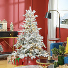 HOMCOM 5ft Prelit Snow Flocked Artificial Christmas Tree with Warm White LED Light and 931 Tips, Metal Base, Snowy Realistic Xmas Tree - anydaydirect