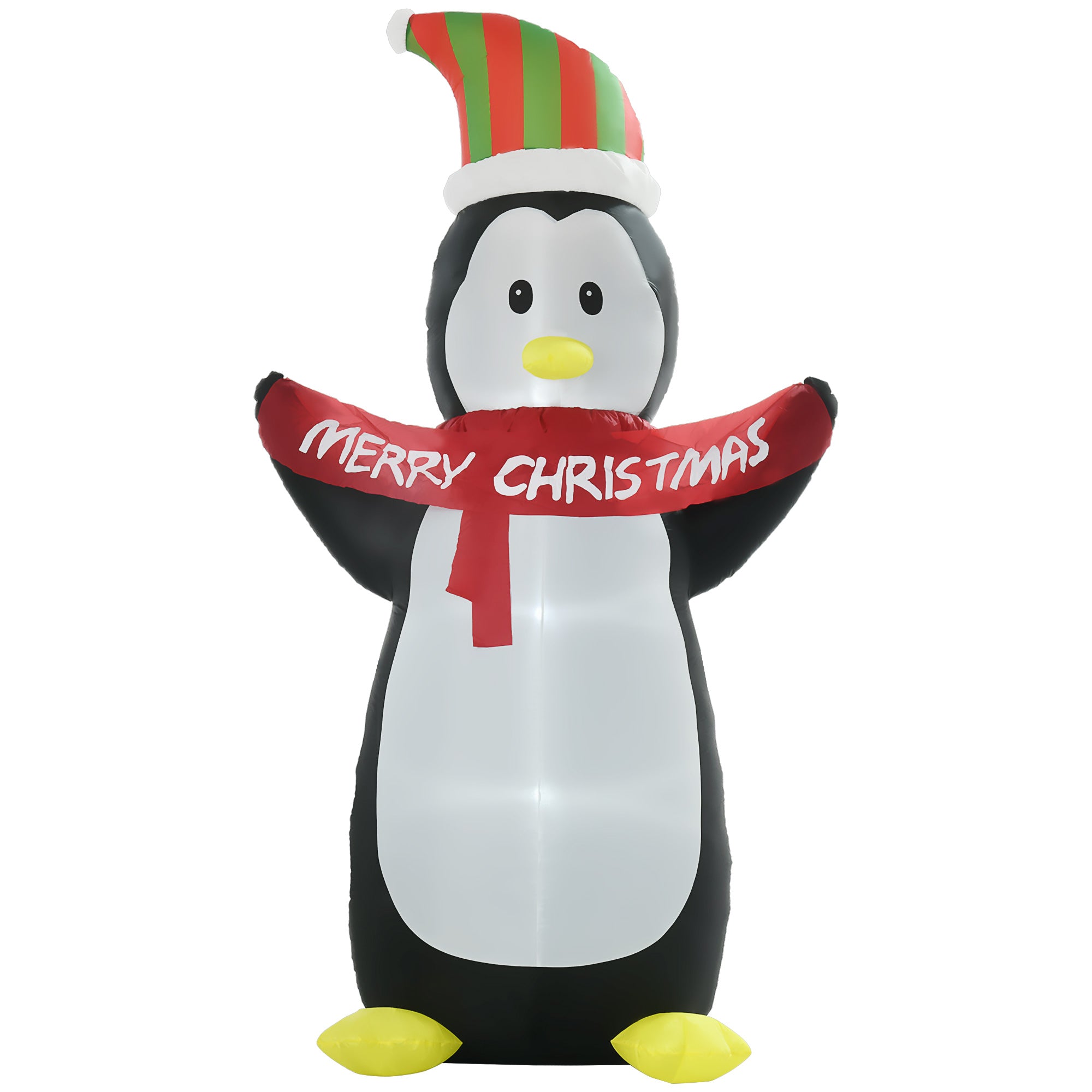 HOMCOM 243cm Inflatable Penguin Holding Merry Christmas Banner Holiday Yard Decoration with LED Lights, Indoor Outdoor Lawn Blow Up Decor - anydaydirect