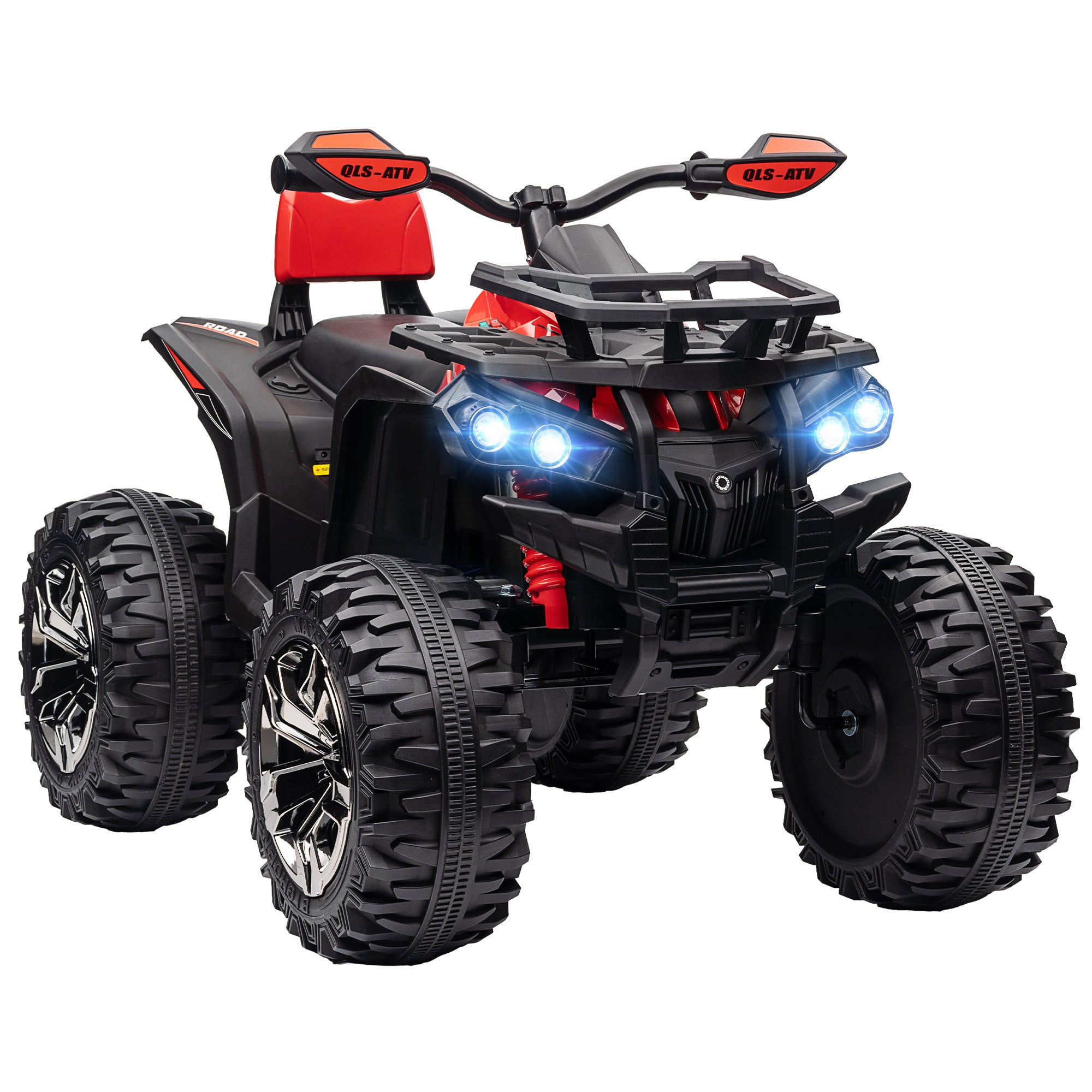 HOMCOM 12V Quad Bike ATV with LED Lights, Music, Backrest, Forward, Backward, Red - anydaydirect