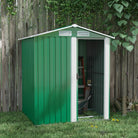 Outsunny Garden Metal Tool Storage Shed with Sliding Door, Sloped Roof and Floor Foundation, 152 x 132 x 188cm, Green - anydaydirect