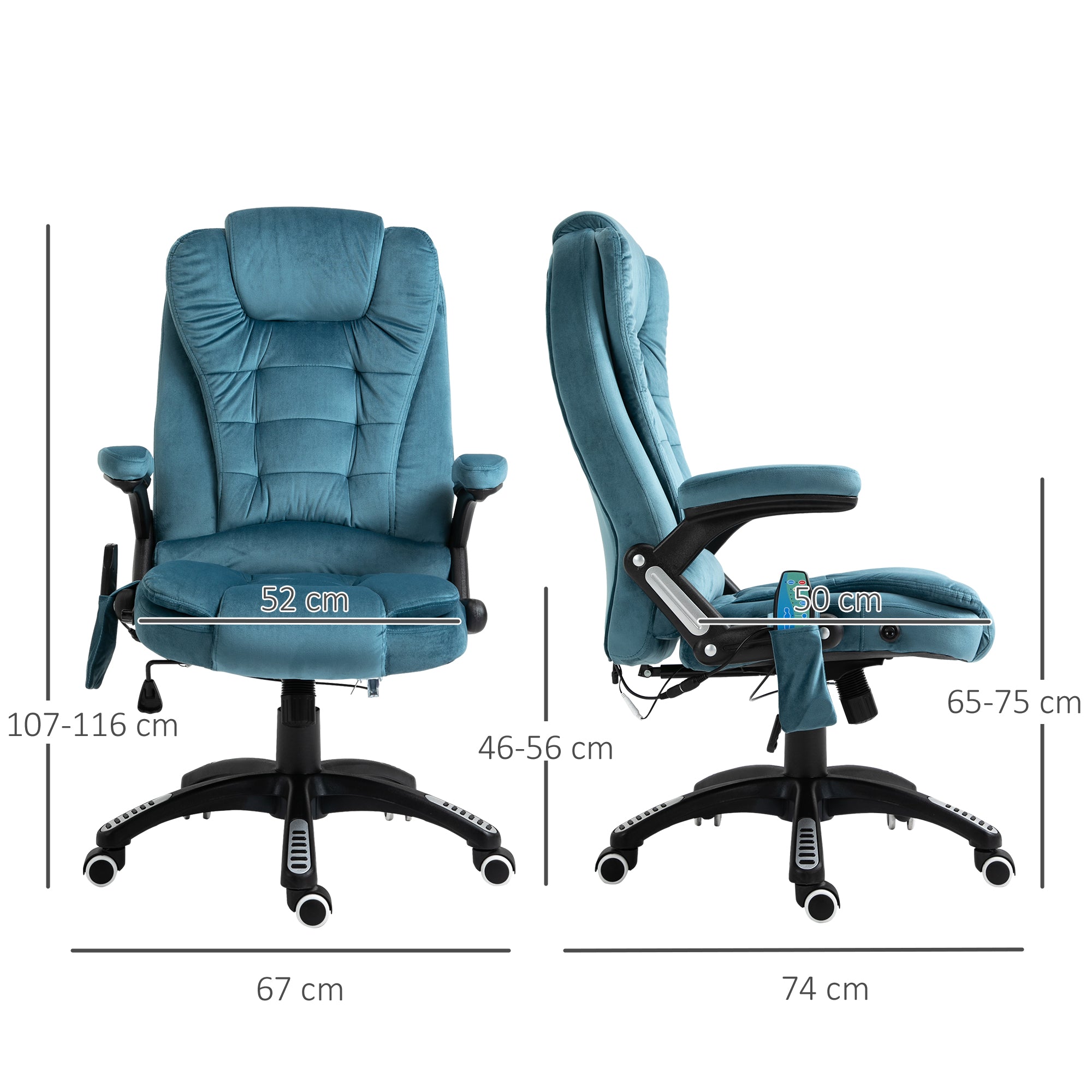 Vinsetto Massage Recliner Chair Heated Office Chair with Six Massage Points Velvet-Feel Fabric 360° Swivel Wheels Blue - anydaydirect