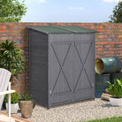 Outsunny Wooden Garden Storage Shed Lockable Tool Cabinet Organizer w/ Storage Table, Double Door, 139 x 75 x 160 cm, Grey - anydaydirect