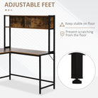 HOMCOM Reversible L Shaped Desk with Hutch, Industrial Computer Desk, Corner Desk with Storage Compartments and Steel Frame for Home Office, Study, 140 x 125cm, Brown - anydaydirect