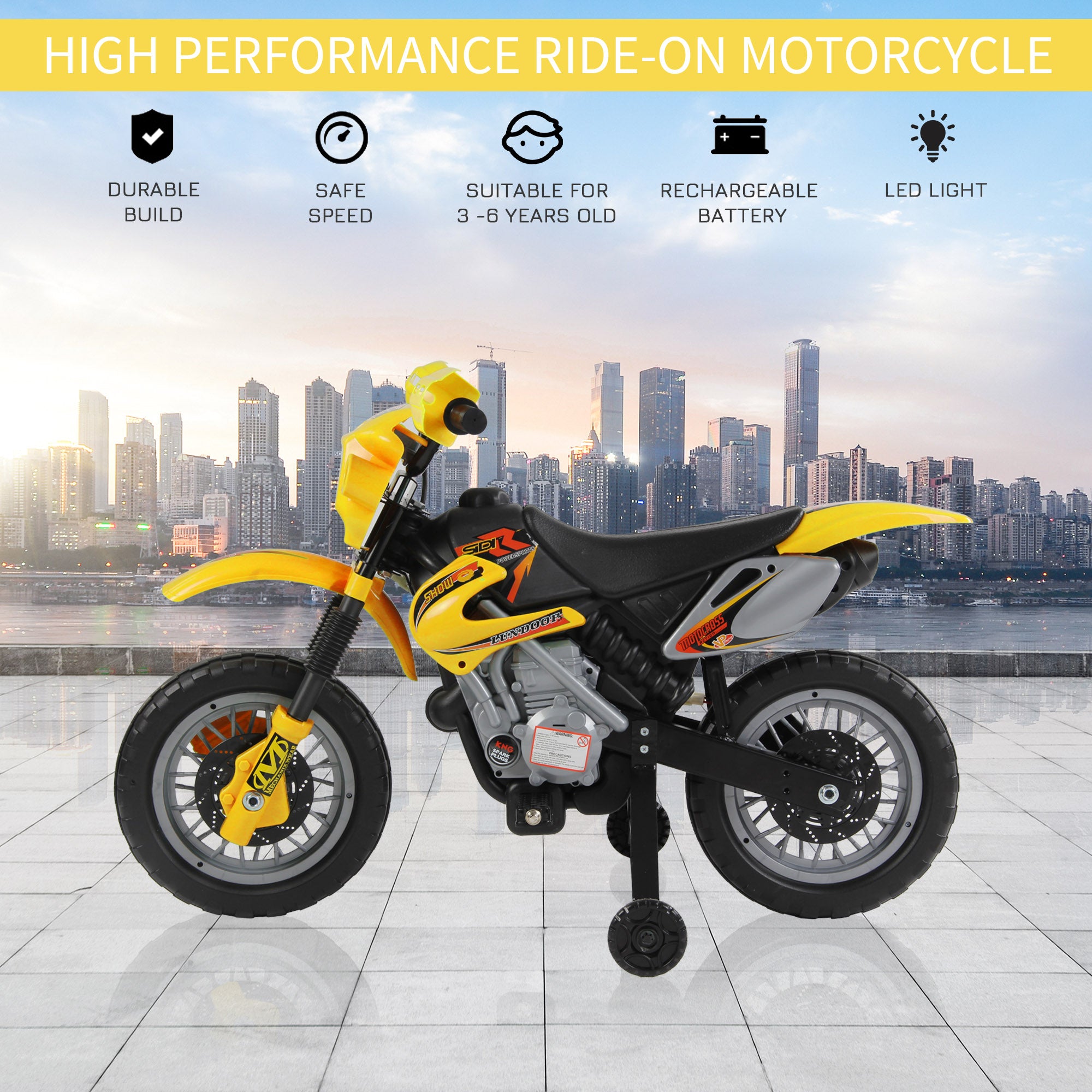 HOMCOM Kids Electric Motorbike Child Ride on Motorcycle 6V Battery Scooter (Yellow) - anydaydirect