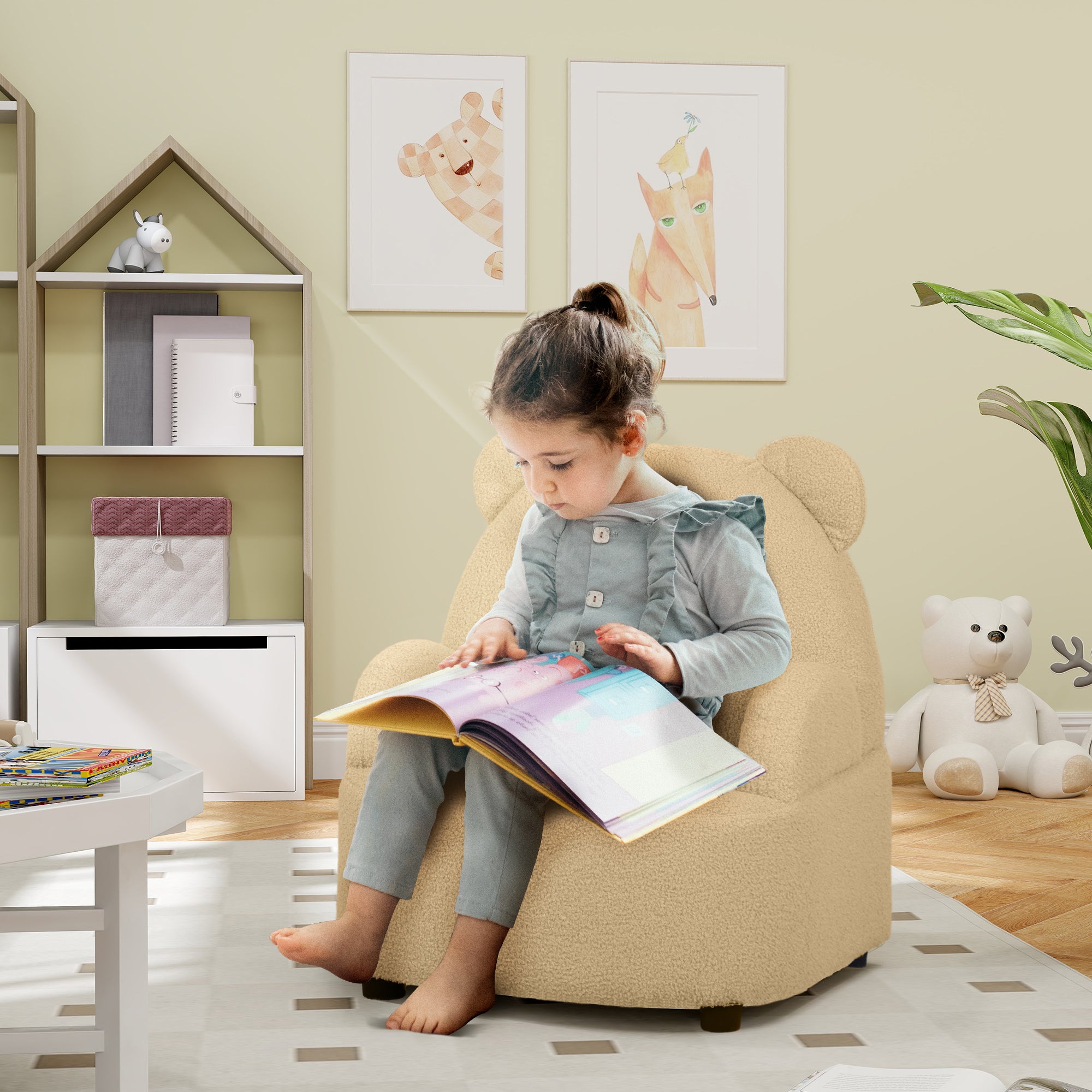 AIYAPLAY Kids Armchair, Bear Shaped Toddler Chair for Bedroom Playroom Living Room, Aged 18 Months to 3 Years - Khaki - anydaydirect