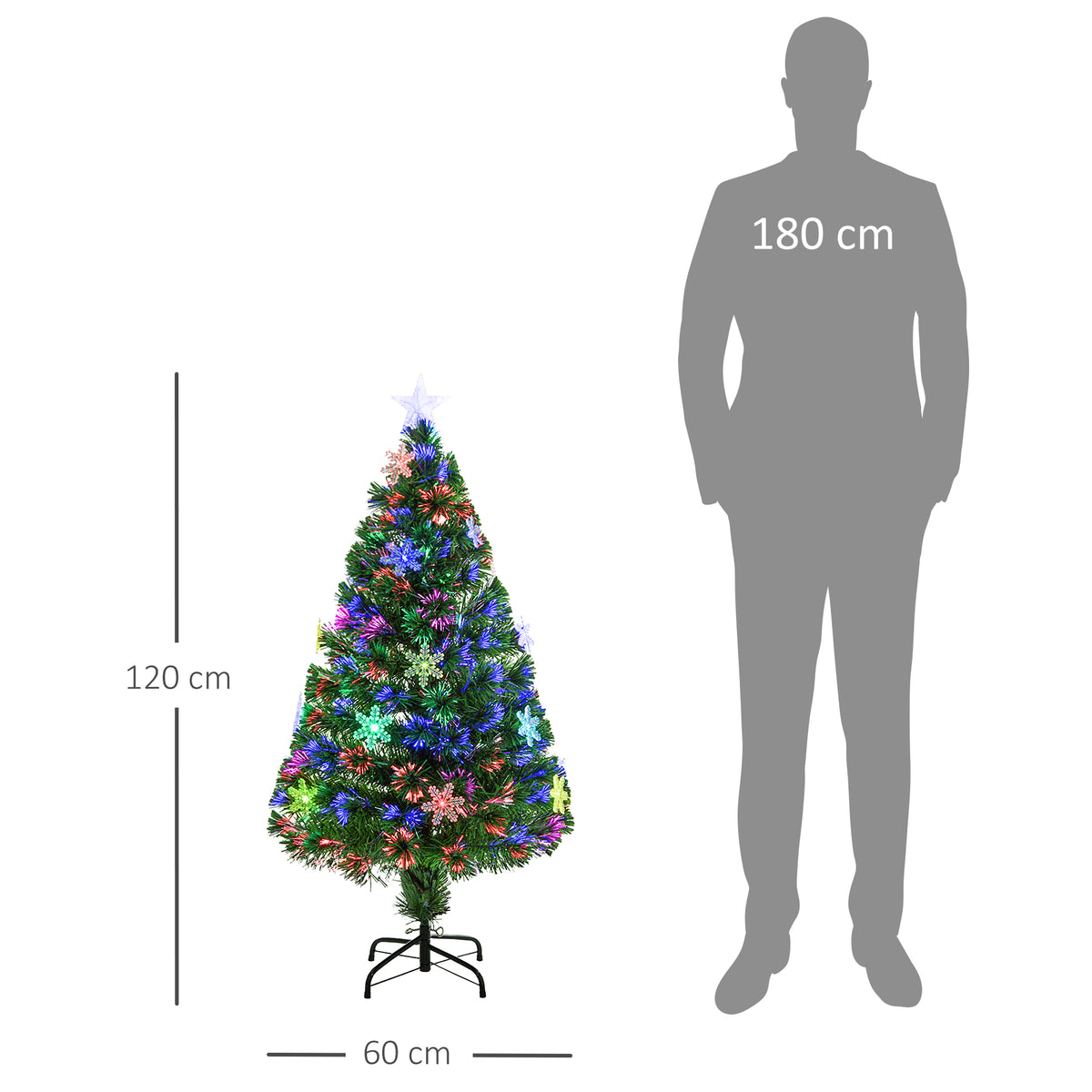 HOMCOM 4ft Prelit Christmas Tree Artificial Tree 120cm W/ Showflakes Lights, Green - anydaydirect