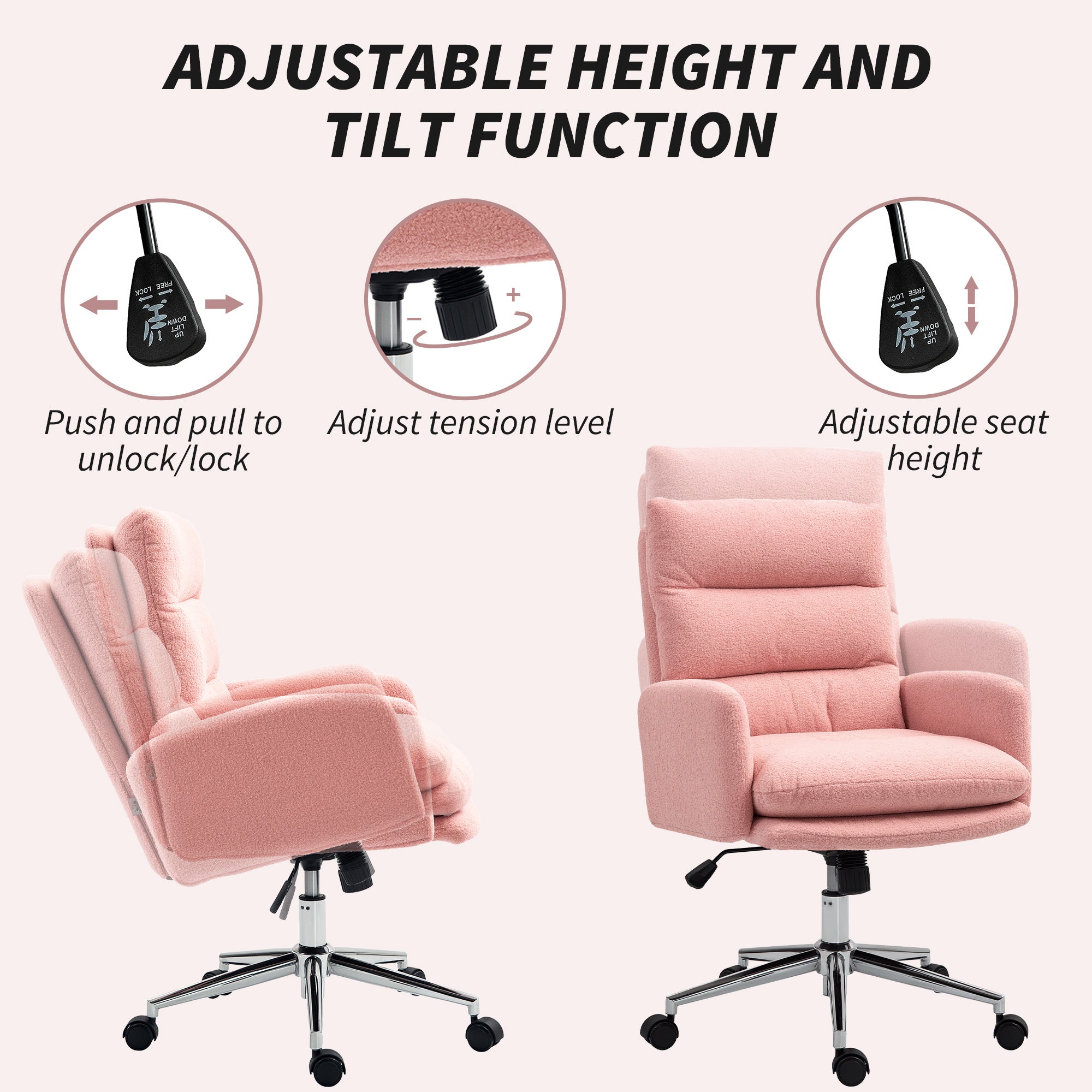 HOMCOM 91-99cm Sherpa Fleece Office Chair - Pink - anydaydirect