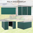 Outsunny Garden Metal Storage Shed Outdoor Metal Tool House with Double Sliding Doors and 2 Air Vents, 11.3x9.2ft, Green - anydaydirect