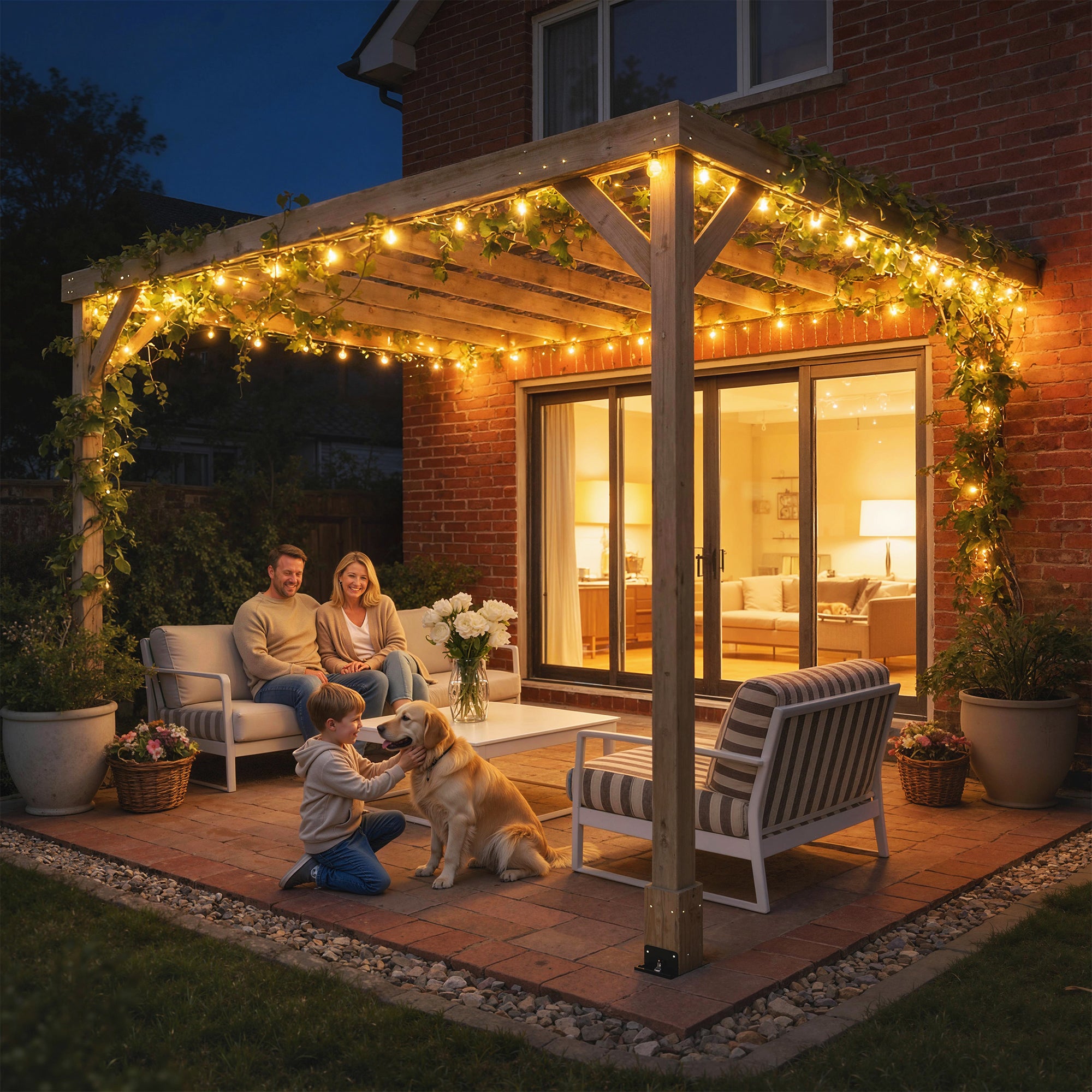 Outsunny Lean-To Wooden Pergola Kit, Decorative Garden Gazebo with Stable Structure and Concrete Anchors, 3 x 3 m, Light Brown - anydaydirect