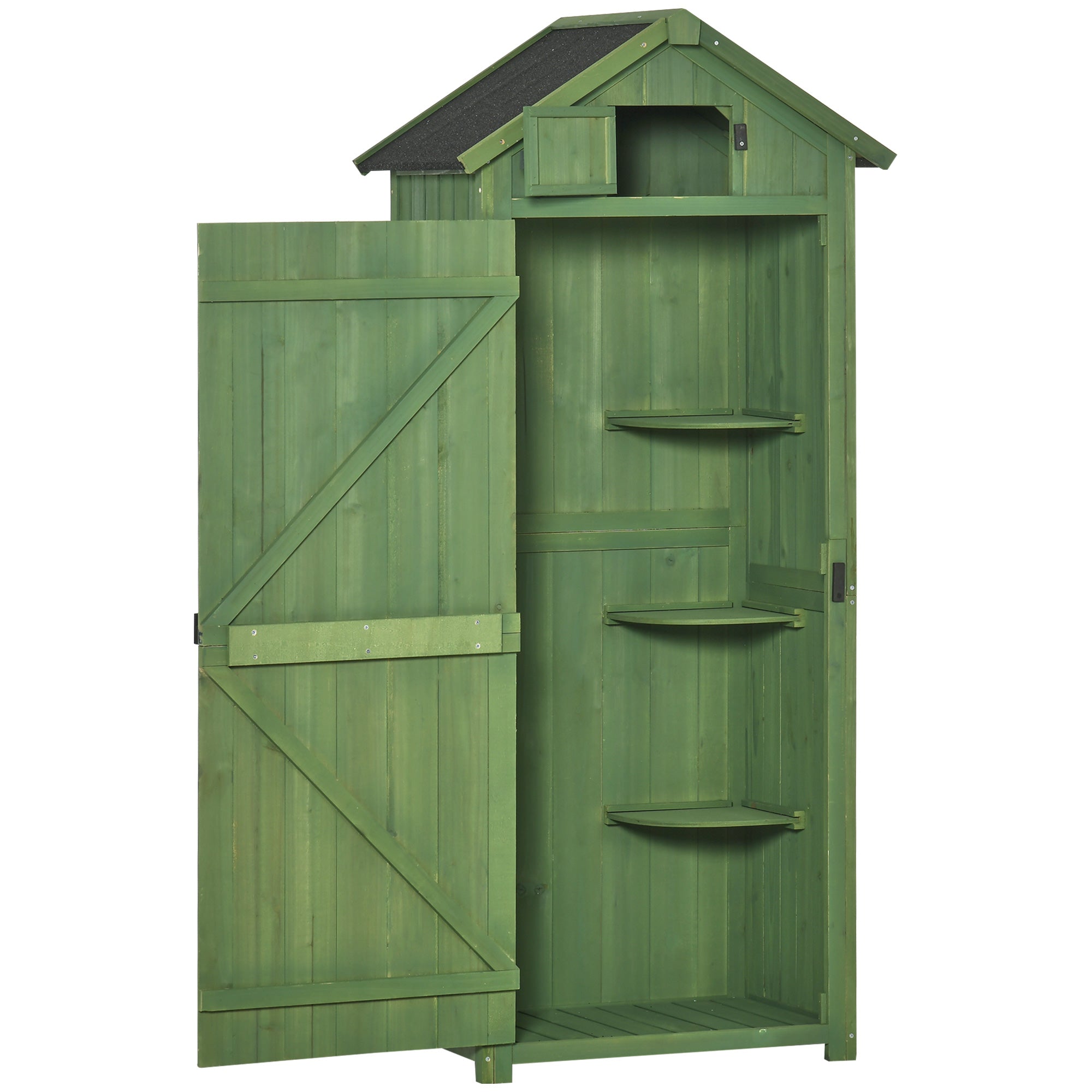 Outsunny Garden Shed Vertical Utility 3 Shelves Shed Wood Outdoor Garden Tool Storage Unit Storage Cabinet, 77 x 54.2 x 179cm - Green - anydaydirect