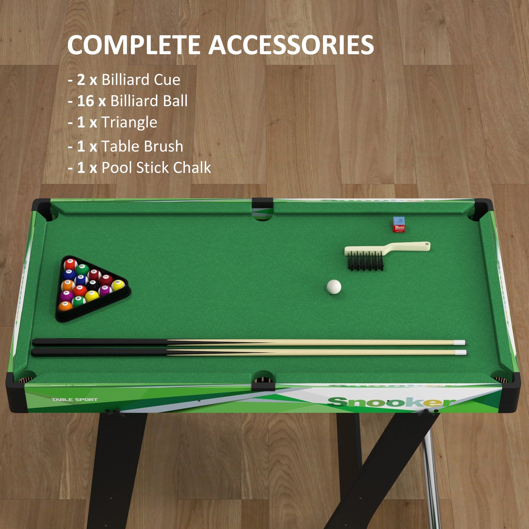 SPORTNOW 104cm Folding Mini Pool Table Set with 2 Cues, 16 Balls, Chalk, Triangle, Brush, Green - anydaydirect