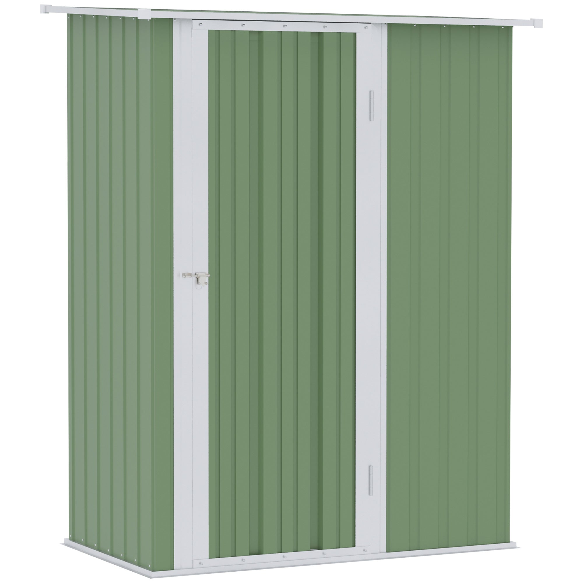 Outsunny Garden Storage Shed, Outdoor Tool Shed with Sloped Roof, Lockable Door for Equipment, Bikes, Light Green, 142 x 84 x 189cm - anydaydirect