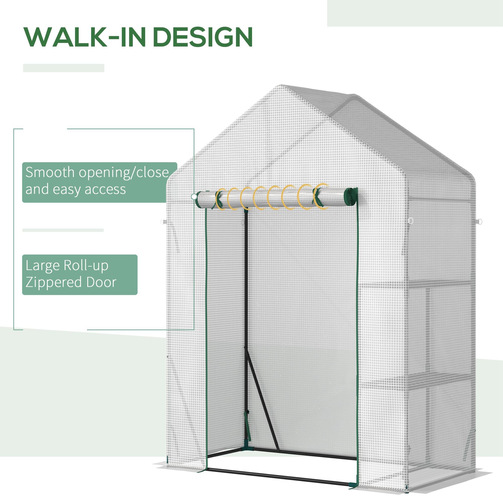 Outsunny Greenhouse for Outdoor, Portable Gardening Plant Grow House with 2 Tier Shelf, Roll-Up Zippered Door, PE Cover, 143 x 73 x 195cm, Green - anydaydirect
