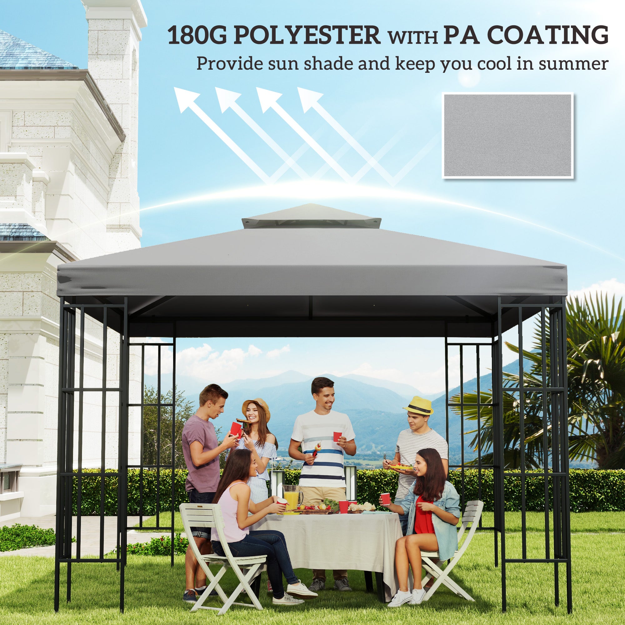 Outsunny 3(m) Gazebo Top Cover Double Tier Canopy Replacement Pavilion Roof Light Grey - anydaydirect