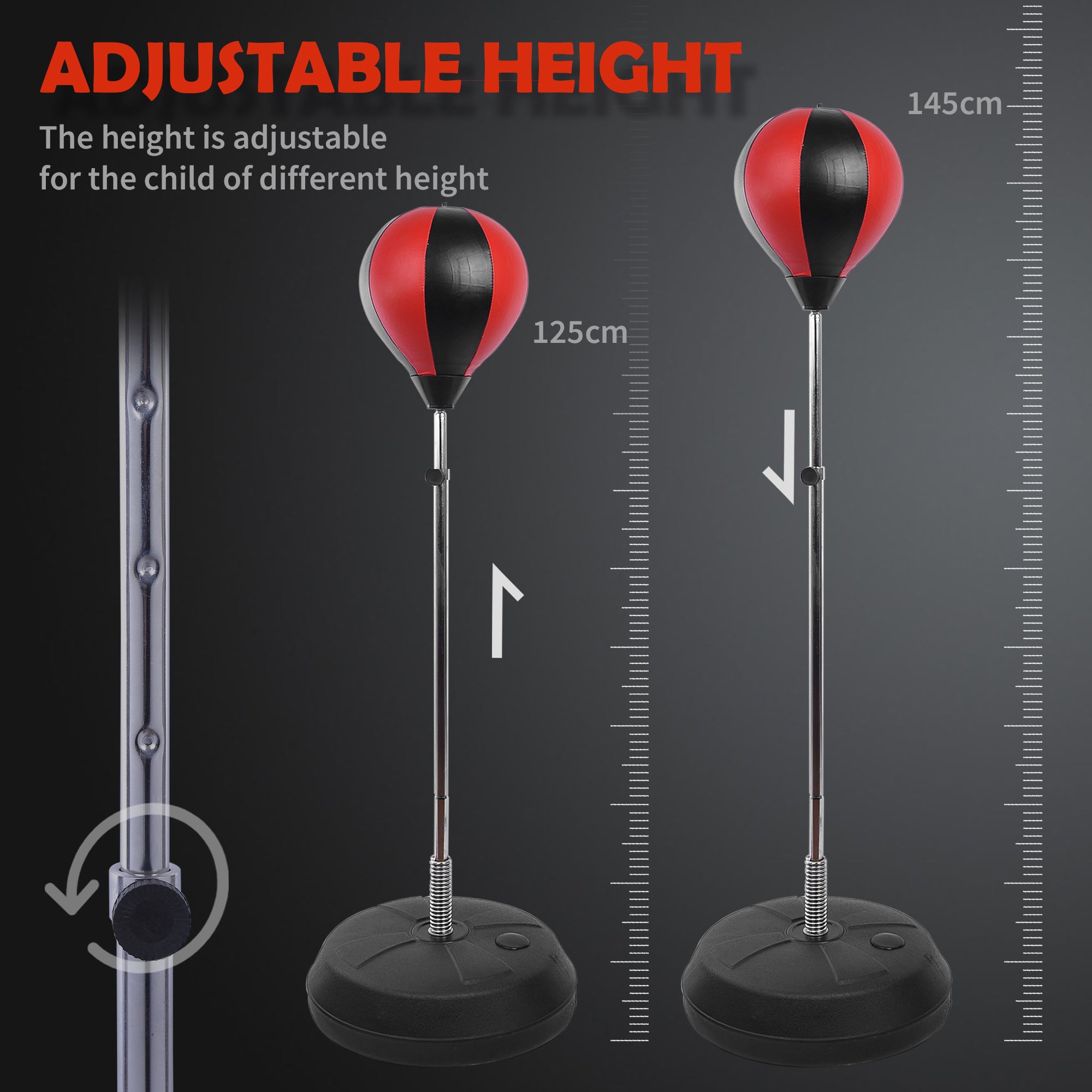 HOMCOM Training Boxing Punch Ball Set 125-145H x ?43cm with Gloves Air Pump, 4-Position Adjustable Height Freestanding Boxing Speed Ball for Teenagers Exercise Training - anydaydirect