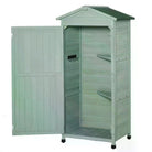 Outsunny Wooden Garden Cabinet 3-Tier Storage Shed 2 Shelves Lockable Organizer with Hooks Foot Pad 74 x 55 x 155cm Green - anydaydirect