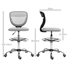 Vinsetto 68-88cm Draughtsman Office Chair, with Wheels - Light Grey - anydaydirect