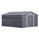Outsunny 13 x 11ft Foundation Ventilation Steel Outdoor Garden Shed Grey - anydaydirect
