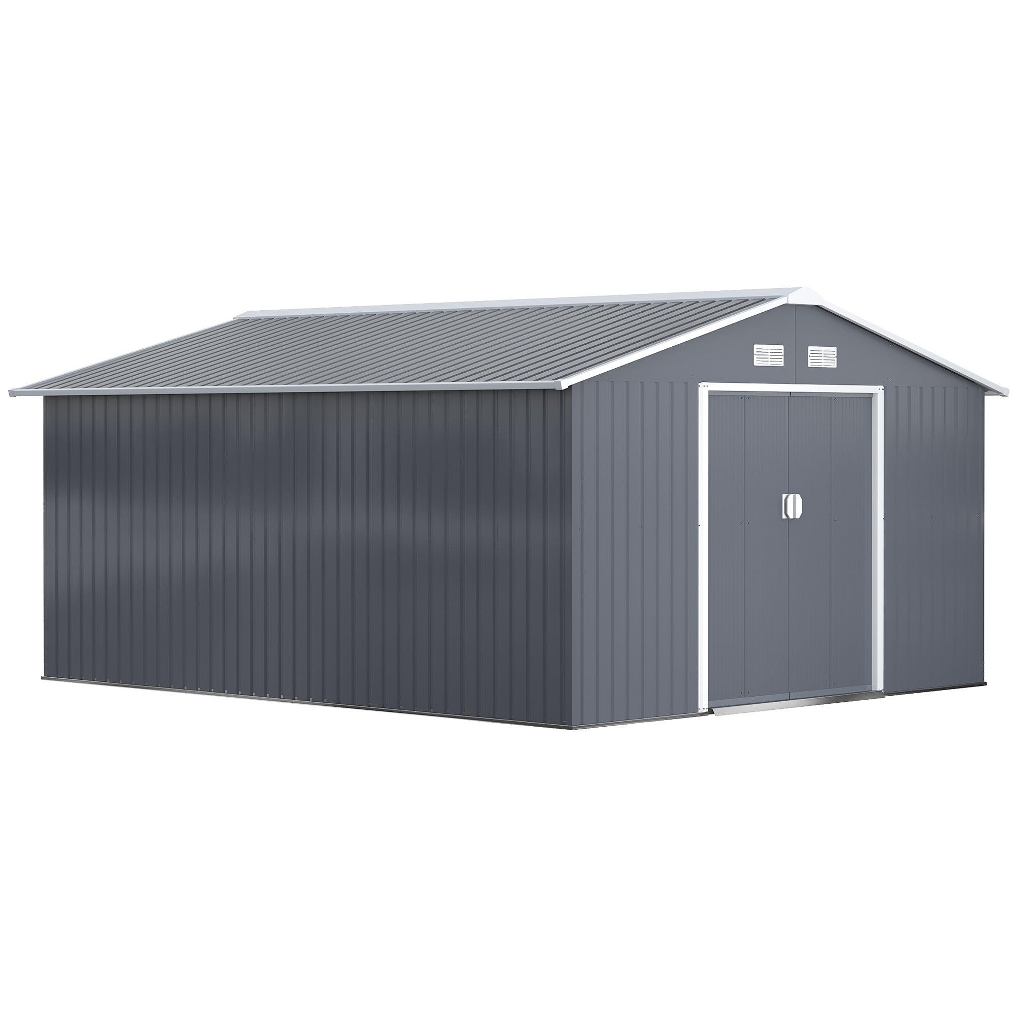 Outsunny 13 x 11ft Foundation Ventilation Steel Outdoor Garden Shed Grey - anydaydirect