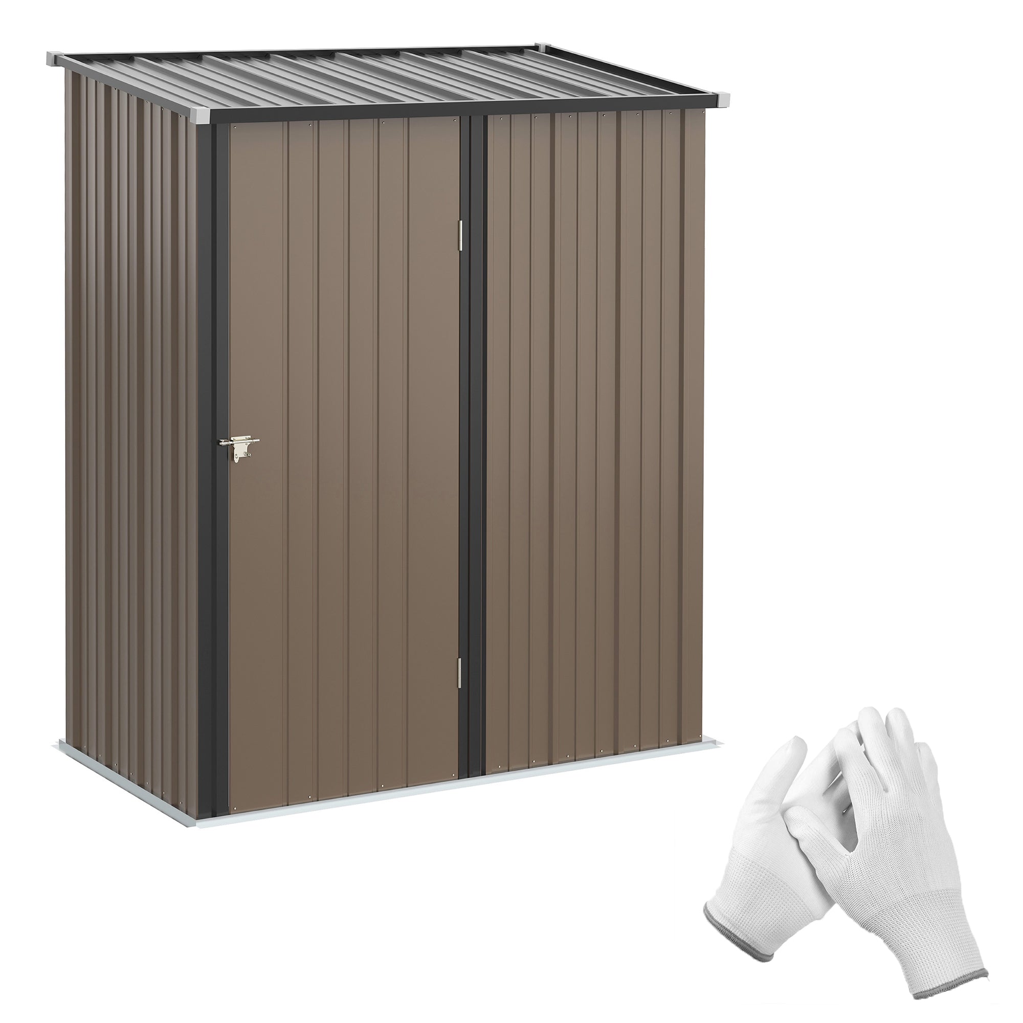 Outsunny 5 x 3 ft Metal Garden Storage Shed Patio Corrugated Steel Roofed Tool Shed with Single Lockable Door, Brown - anydaydirect