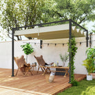Outsunny 2 x 3(m) Lean To Steel Pergola, with Moving Fabric Canopy - Khaki - anydaydirect
