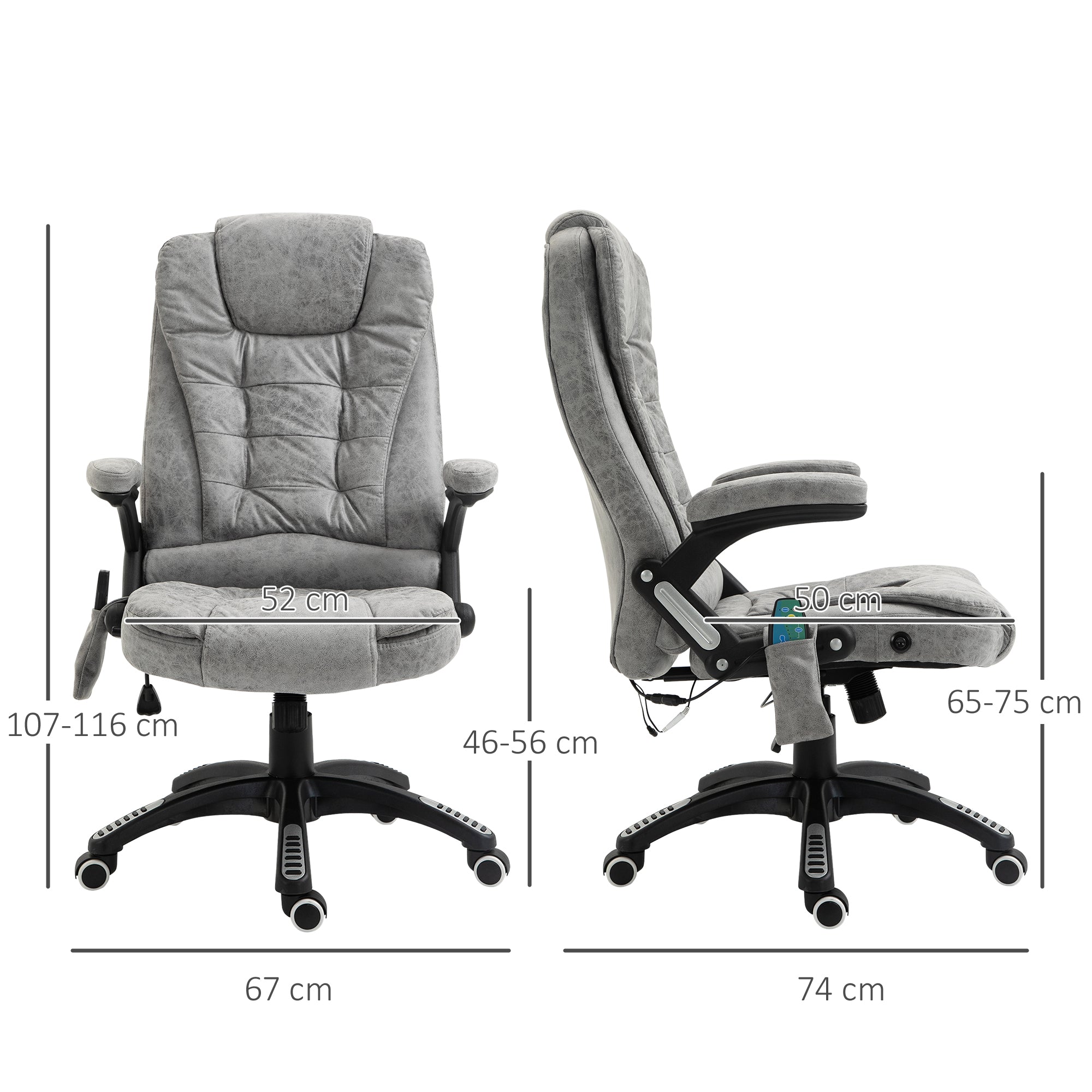 Vinsetto Massage Recliner Chair Heated Office Chair with Six Massage Points Microfiber Cloth 360° Swivel Wheels Grey - anydaydirect