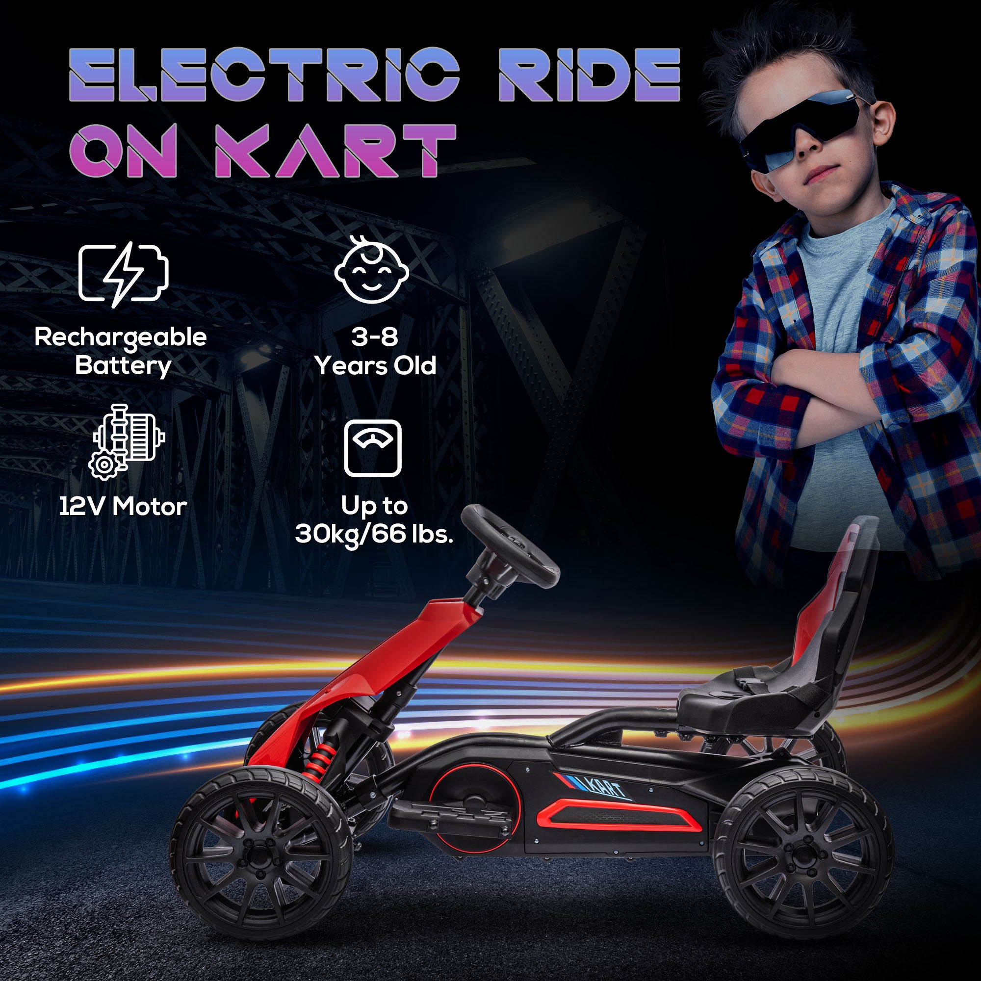 HOMCOM 12V Electric Go Kart for Kids, Ride-On Racing Go Kart w/ Forward Reversing, Rechargeable Battery, 2 Speeds, for Kids Aged 3-8, Red - anydaydirect