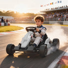 AIYAPLAY 24V Electric Go Kart, Drift Kart with Adjustable Seat, Slow Start, 5-Point Harness, Music, Horn, for 6-12 Years, White - anydaydirect