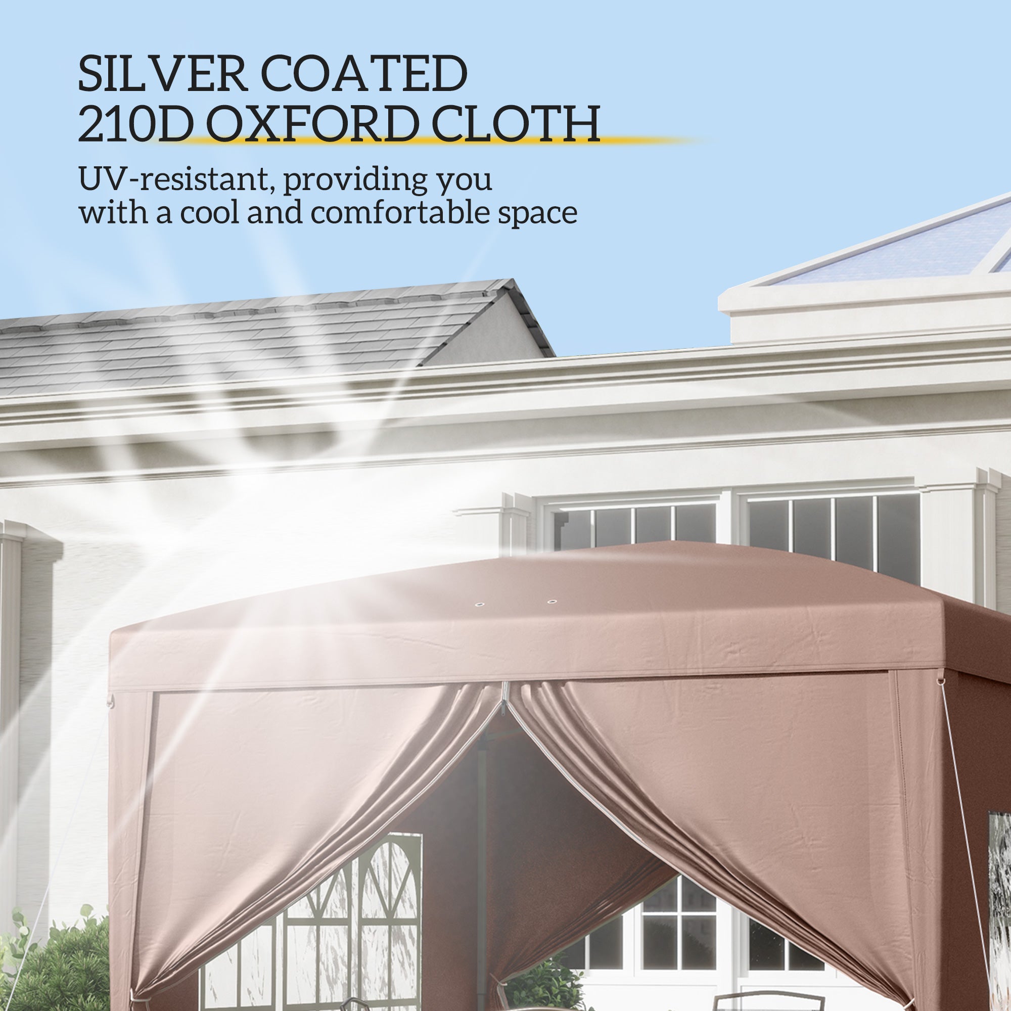 Outsunny 3 x 3 m Pop Up Gazebo, Wedding Party Canopy Tent Marquee with Carry Bag and Windows, Coffee - anydaydirect
