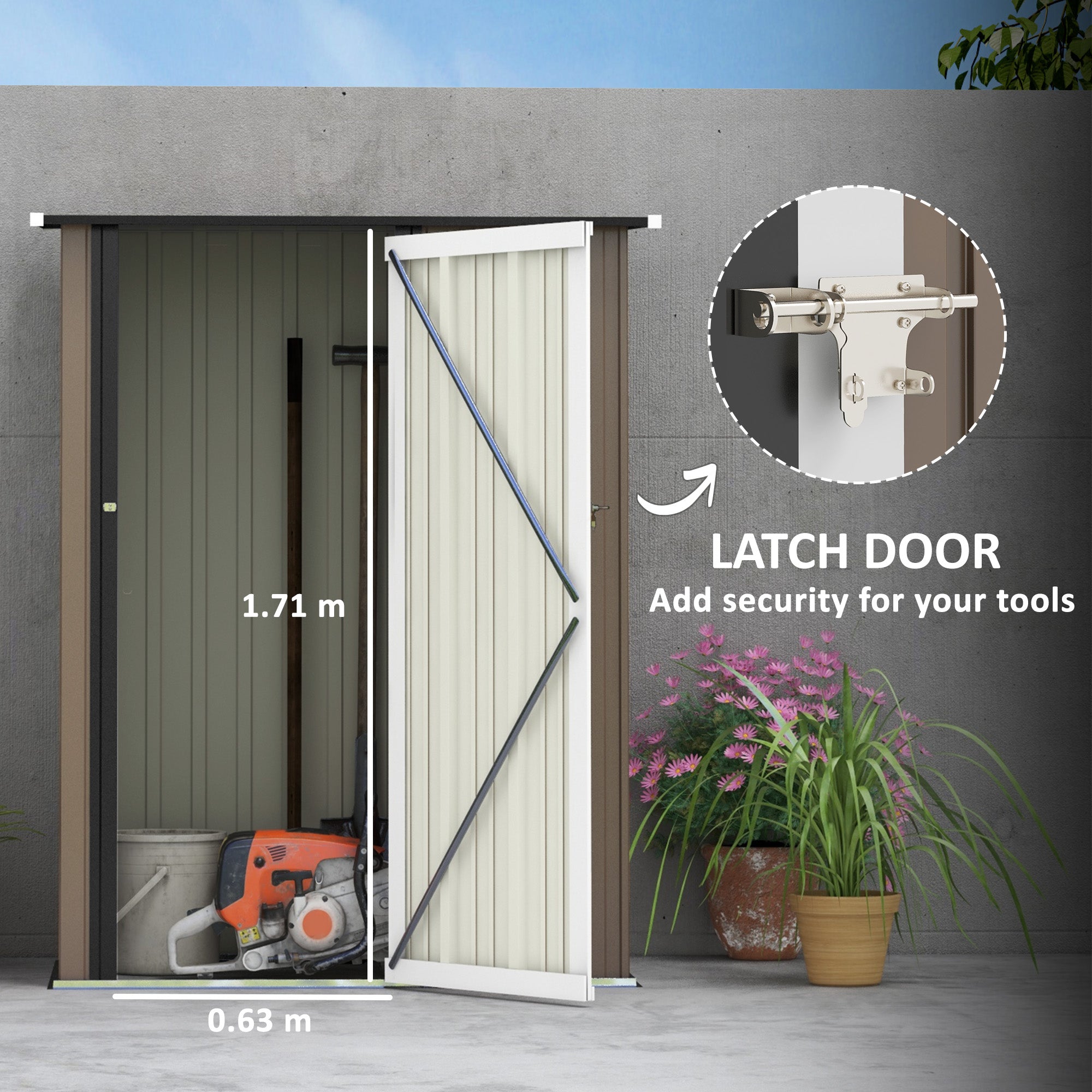 Outsunny  5ft x 3ft Garden Metal Storage Shed, Outdoor Tool Shed with Sloped Roof, Lockable Door for Equipment, Bikes, Brown - anydaydirect