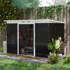 Outsunny 9 x 4 ft Metal Garden Storage Shed Patio Corrugated Steel Roofed Tool Box with Base, Kit Ventilation and Doors, Dark Grey - anydaydirect