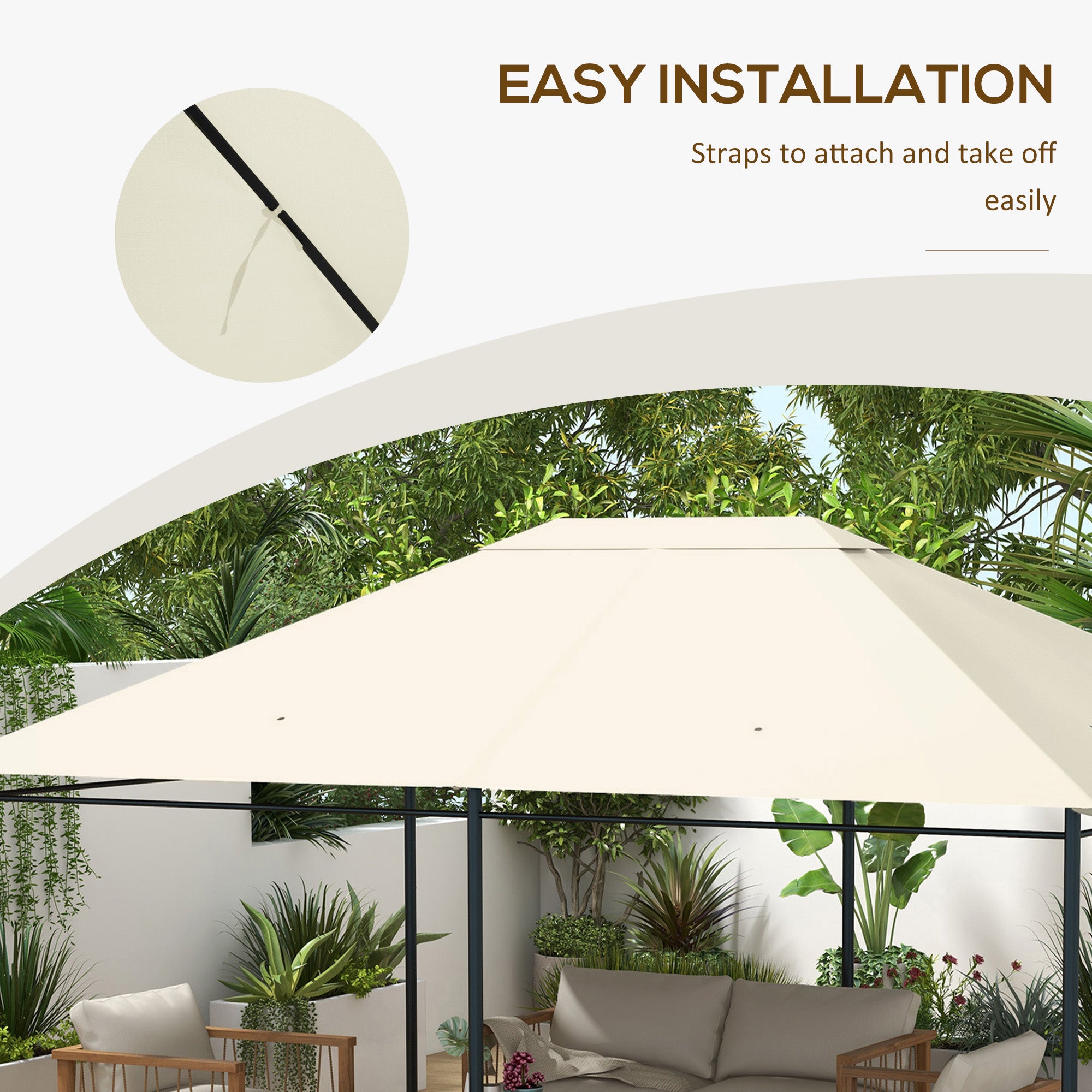 Outsunny 3 x 4m Gazebo Canopy Replacement Cover, Gazebo Roof Replacement (TOP COVER ONLY), Cream White - anydaydirect