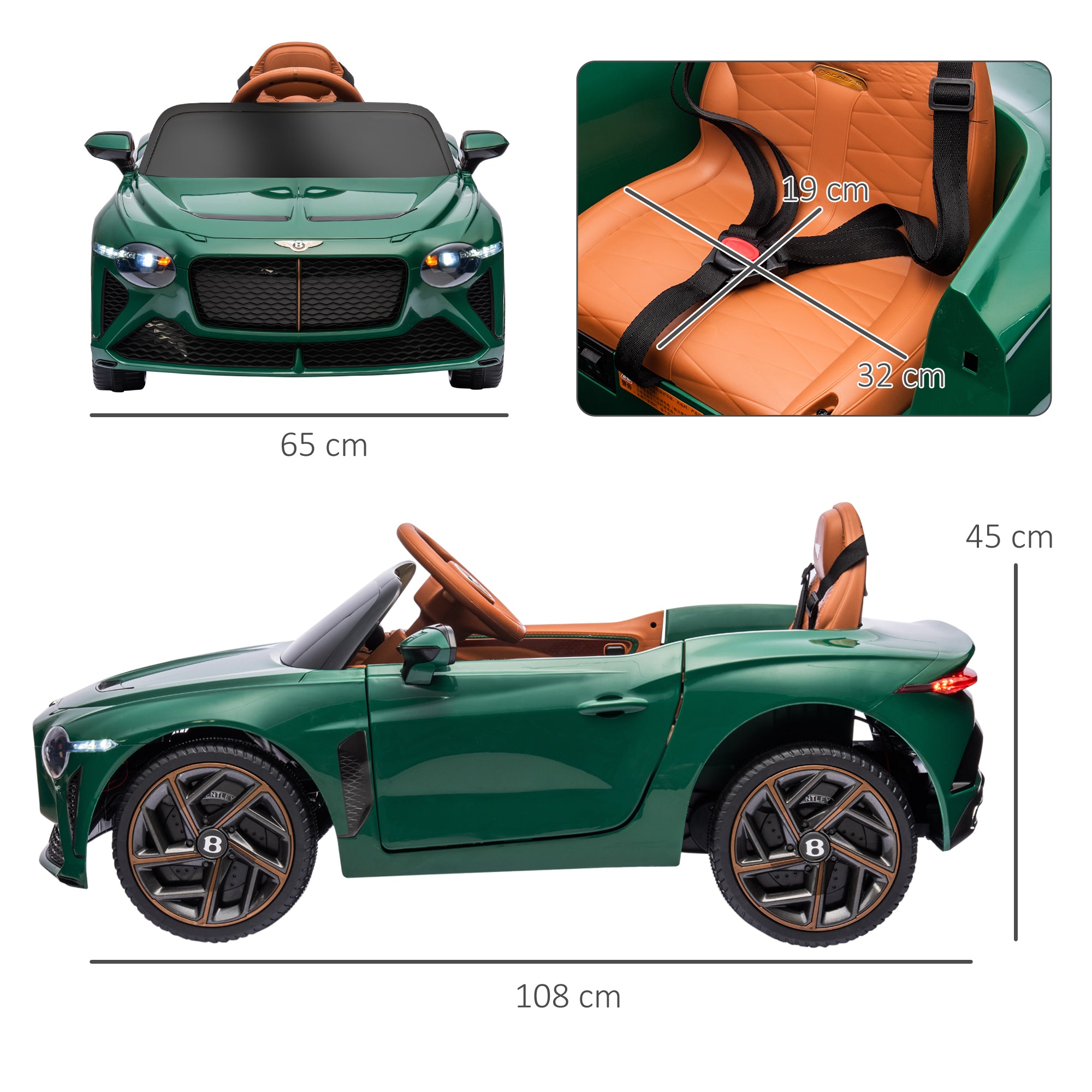 HOMCOM Bentley Bacalar Licensed 12V Kids Electric Ride on Car w/ Remote Control, Powered Electric Car w/ Portable Battery, for Kids Aged 3-5, Green - anydaydirect