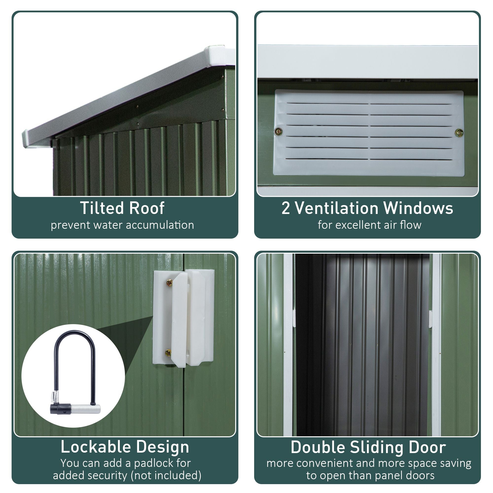 Outsunny Pend Garden Storage Shed w/ Foundation Double Door Ventilation Window Sloped Roof Equipment Tool Storage 213 x 130 x 173 cm - anydaydirect