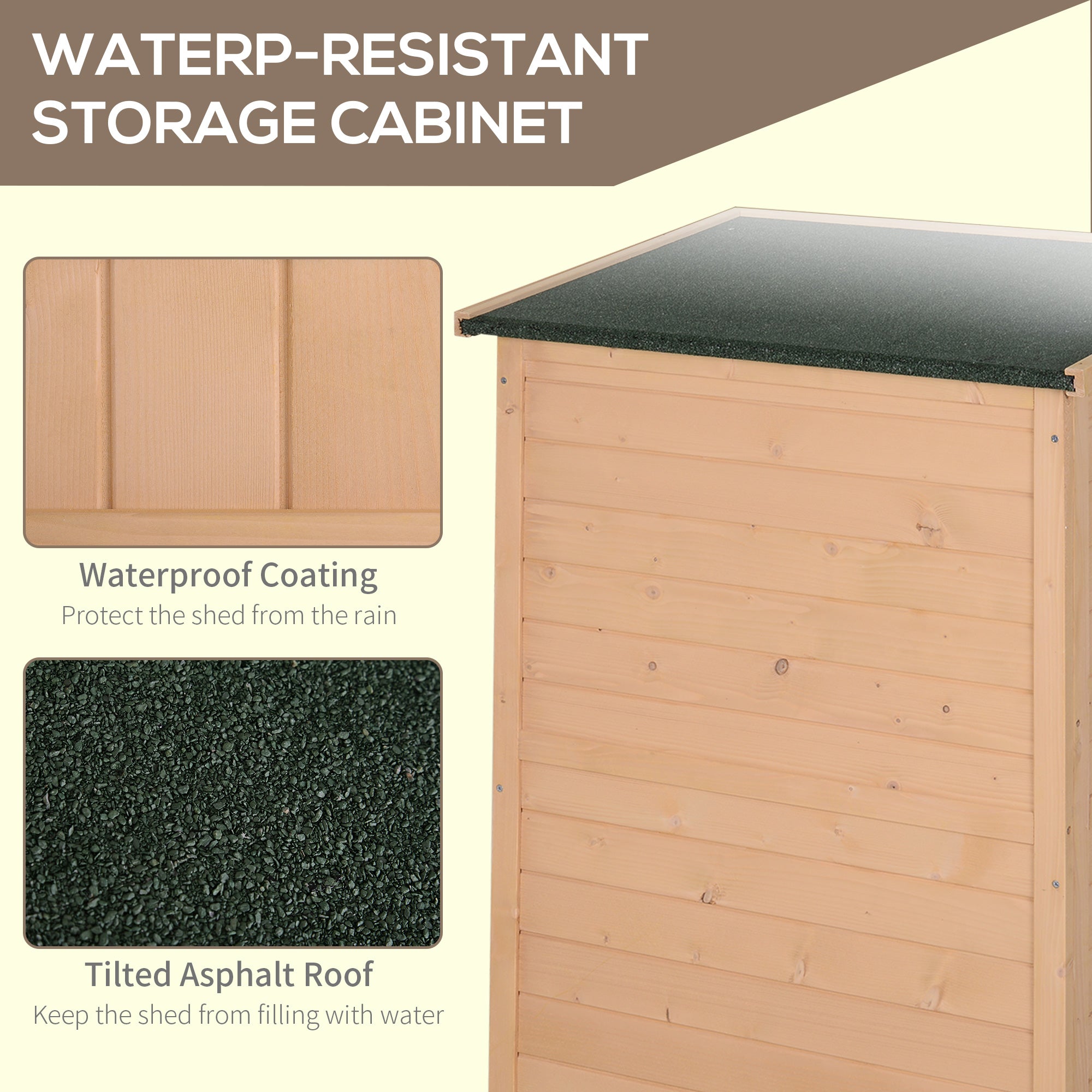Outsunny Wooden Garden Storage Shed Fir Wood Tool Cabinet Organiser with Shelves 75L x 56W x115Hcm - anydaydirect