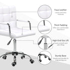 Vinsetto Office Chair, Makeup Vanity Chair, Mid Back Computer Chair, PU Leather Swivel Study Chair with Adjustable Height, Armrest and Rolling Wheels, White - anydaydirect