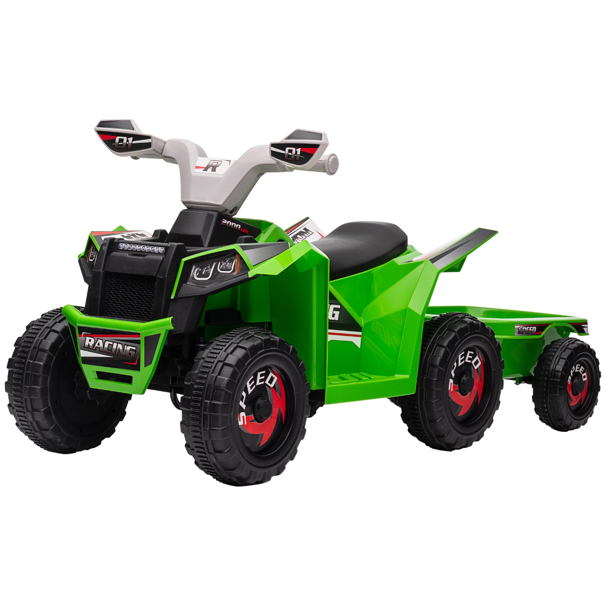 HOMCOM 6V Quad Bike with Back Trailer, Wear-Resistant Wheels, for Ages 18-36 Months, Green - anydaydirect