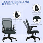Vinsetto Ergonomic Office Chair, Mesh Desk Chair with Flip-up Armrest, Lumbar Back Support, Swivel Wheels, Grey - anydaydirect