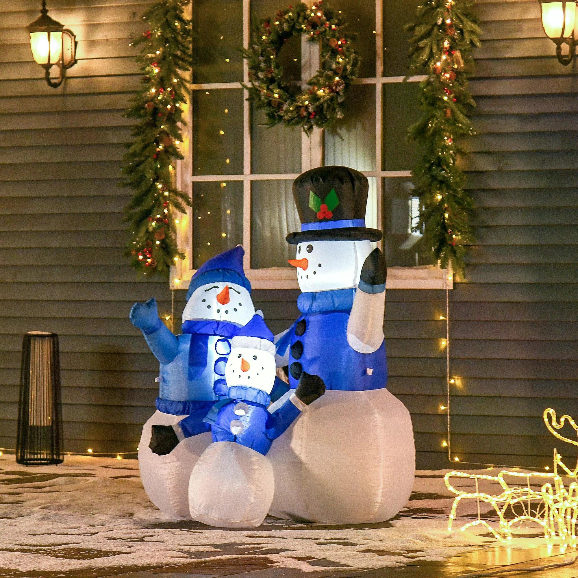 HOMCOM Christmas Inflatable Snowman Family Outdoor Home Seasonal Decoration w/ LED Light - anydaydirect