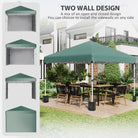 Outsunny 3 x 3 (M) Pop Up Gazebo, UPF 30+ with 2 Sidewalls, Leg Weight Bags and Wheeled Bag, Height Adjustable Party Tent Event Shelter for Garden, Patio, Green - anydaydirect