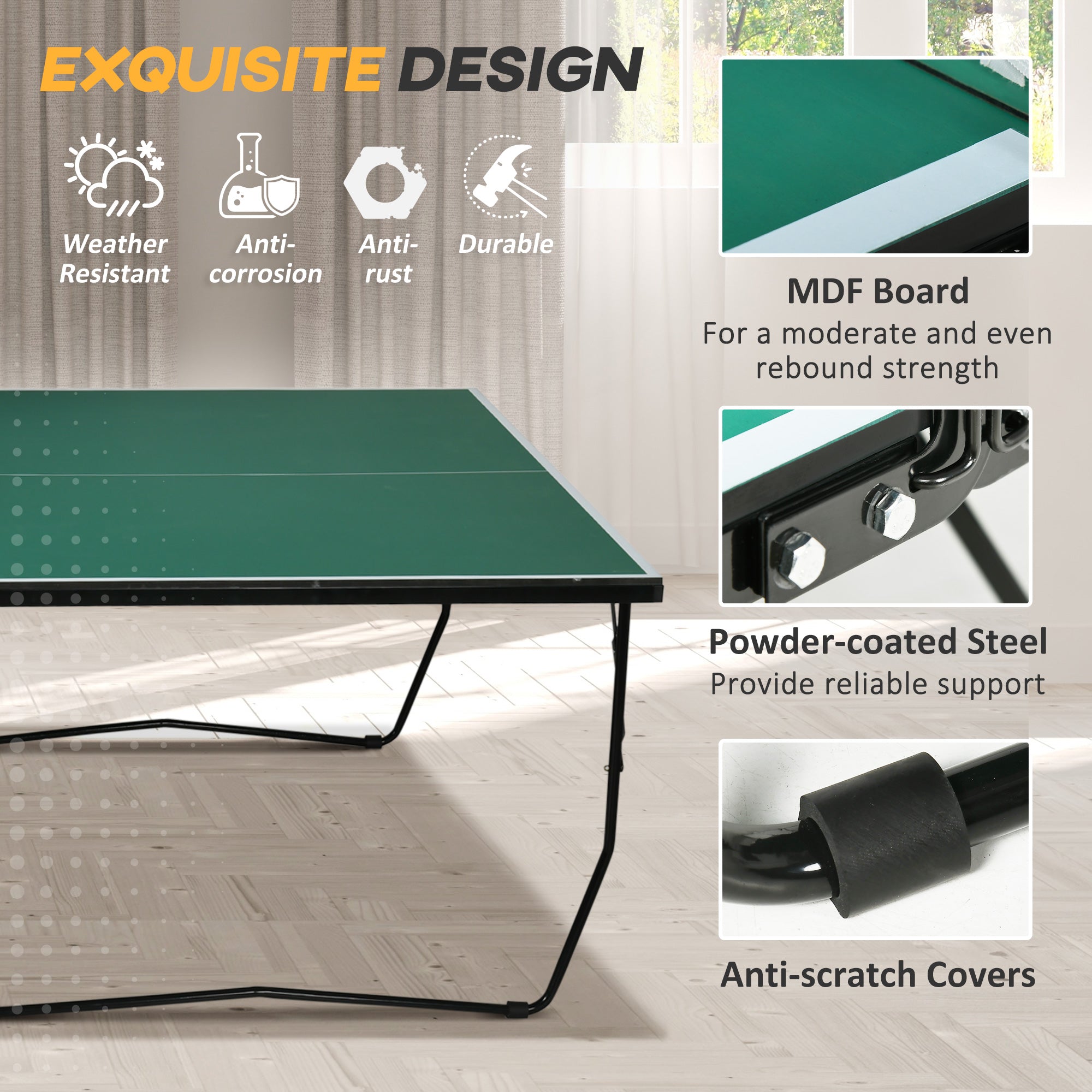 SPORTNOW 9FT Folding Tennis Table, with 8 Wheels, for Indoor Use, Green - anydaydirect